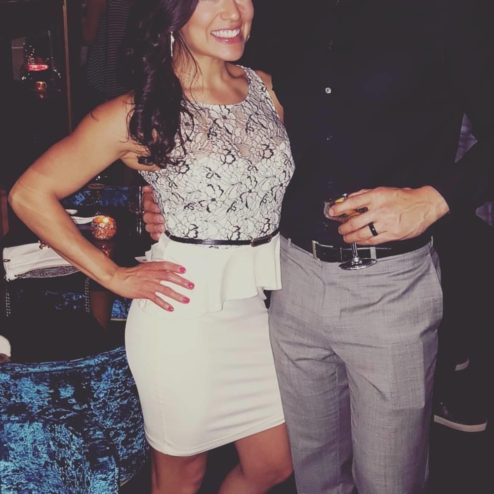 Babe Cream & Black Lace Peplum Dress